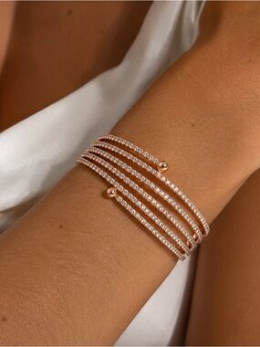 G by Guess Rose Gold Multi-Row Crystal Cuff Bracelet